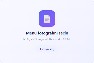 AI menü tarama ekranı