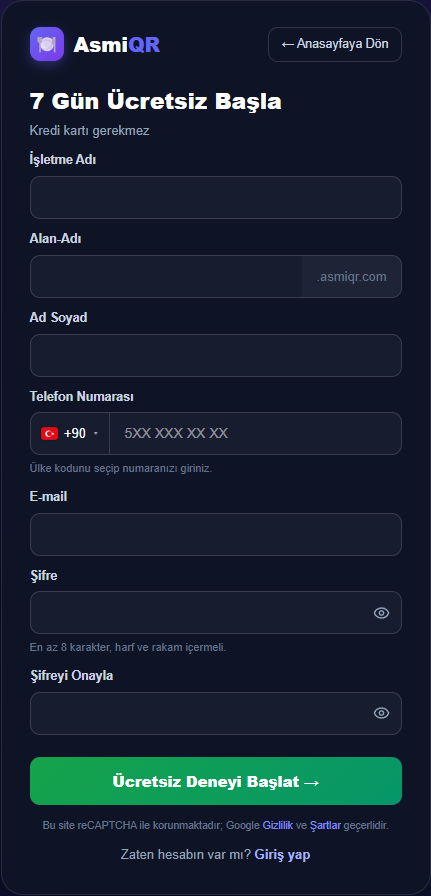 Ücretsiz deneme kayıt formu
