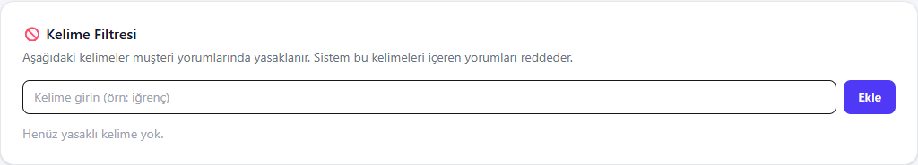 Kelime filtresi alanı