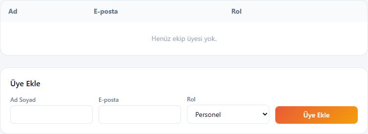 Ekip üyesi ekleme formu