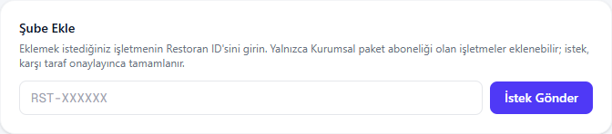 Şube ekleme alanı
