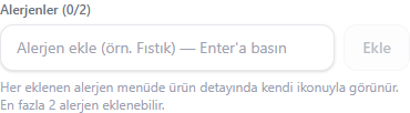 Alerjen ekleme alanı