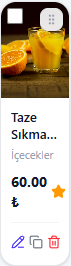 Ürün kartındaki düzenle, kopyala ve sil simgeleri