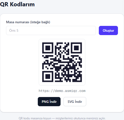 Masa numarasıyla QR kod oluşturma
