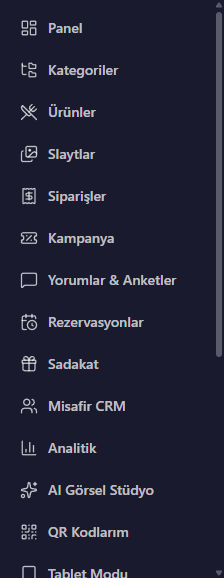 Panel sol menüsünde Ayarlar bağlantısı