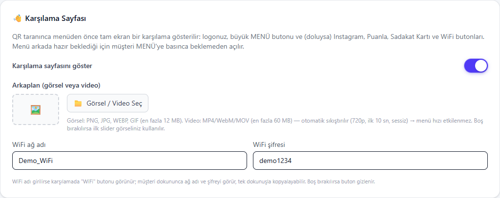 Karşılama Sayfası sekmesi