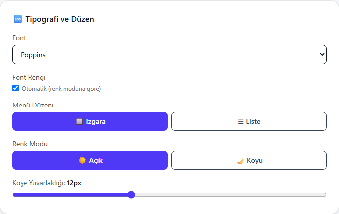 Tipografi ve düzen ayarları